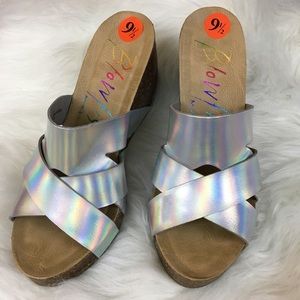 holographic wedge sandals